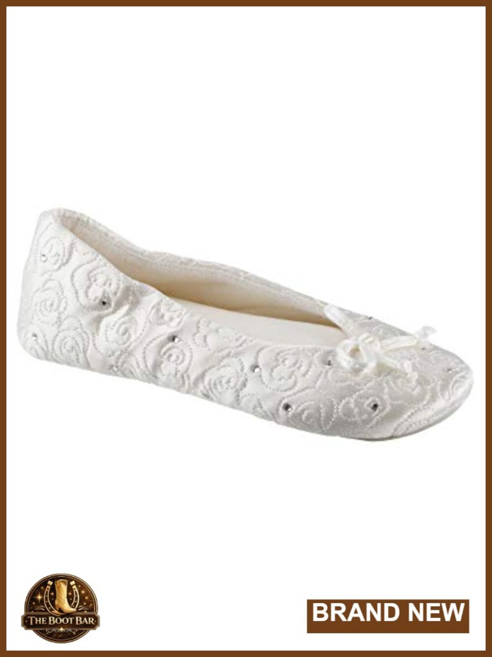 Quilted Ballerina Slippers Rhinestone Suede Sole Women's